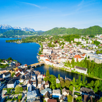 Square Canvas Gmunden Town Lakeside With Buildings High Quality Print 100% Australian Made