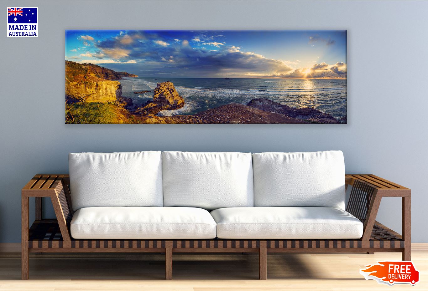 Panoramic Canvas Muriwai Beach Sunset Photograph High Quality 100% Australian Made Wall Canvas Print Ready to Hang