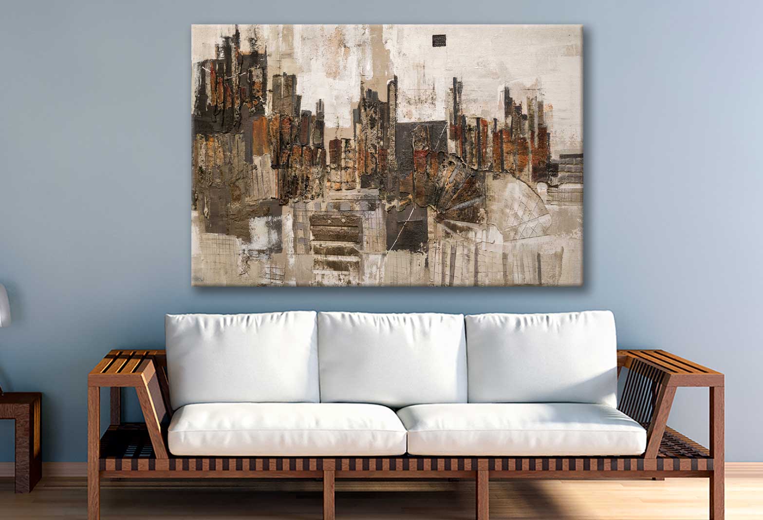 Bella Home Gray Brown & White Abstract Art Print Canvas Ready to hang