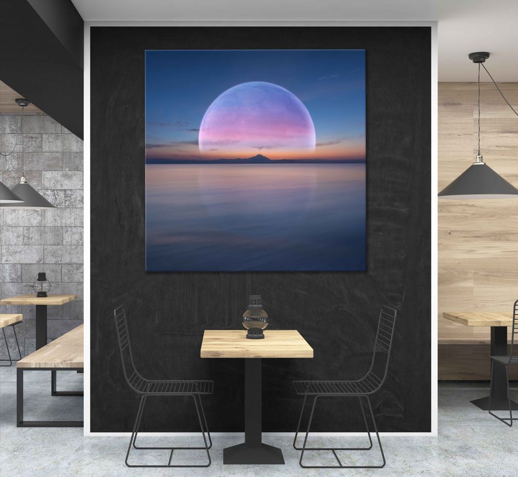 Square Canvas Sea Horizon Rises & Full Moon View Photograph High Quality Print 100% Australian Made