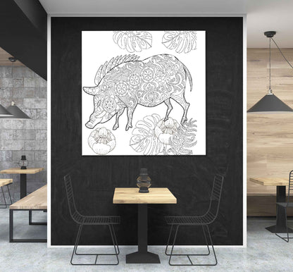 Square Canvas Pig with Leaves B&W Vector Design High Quality Print 100% Australian Made