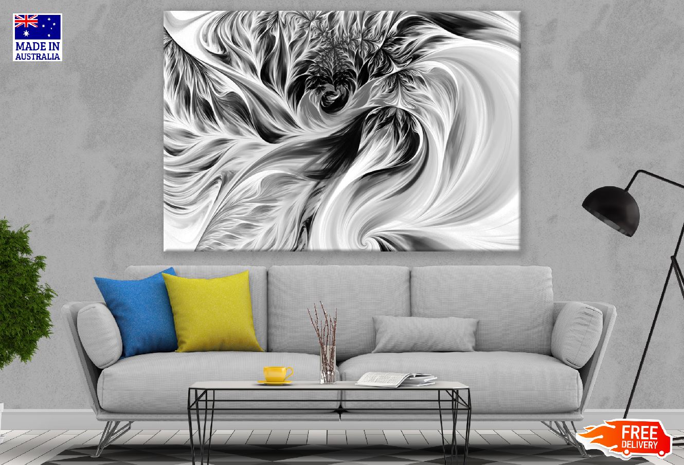 Flowers and Spirals B&W Abstract Design Print 100% Australian Made