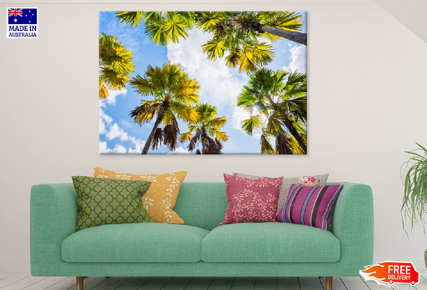 Palm Trees & Sky View From Below Print 100% Australian Made