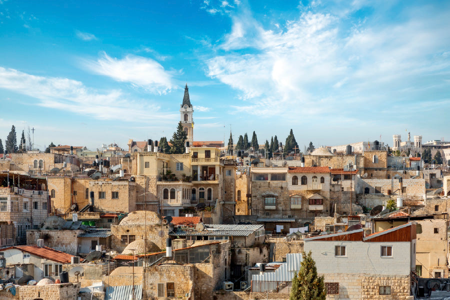 Roofs of Jerusalem Palestine & Blue Sky Photograph Print 100% Australian Made