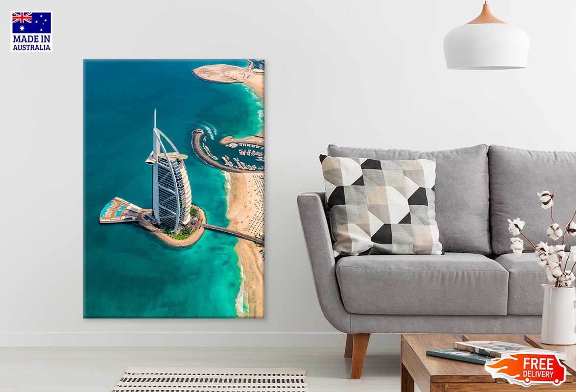 Aerial View Burj Al Arab & Sea Print 100% Australian Made