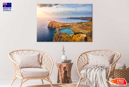 Aerial View on St. Paul's Bay in Lindos Print 100% Australian Made