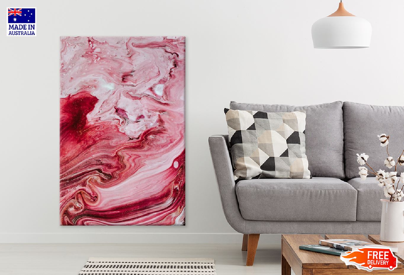 Red Pink Acrylic Abstract Design Print 100% Australian Made