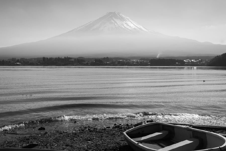 Boat Near Lake & Mountain B&W Photograph Print 100% Australian Made