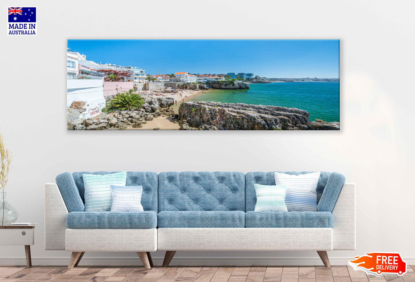 Panoramic Canvas Cascais Beach Summer View Photograph High Quality 100% Australian Made Wall Canvas Print Ready to Hang