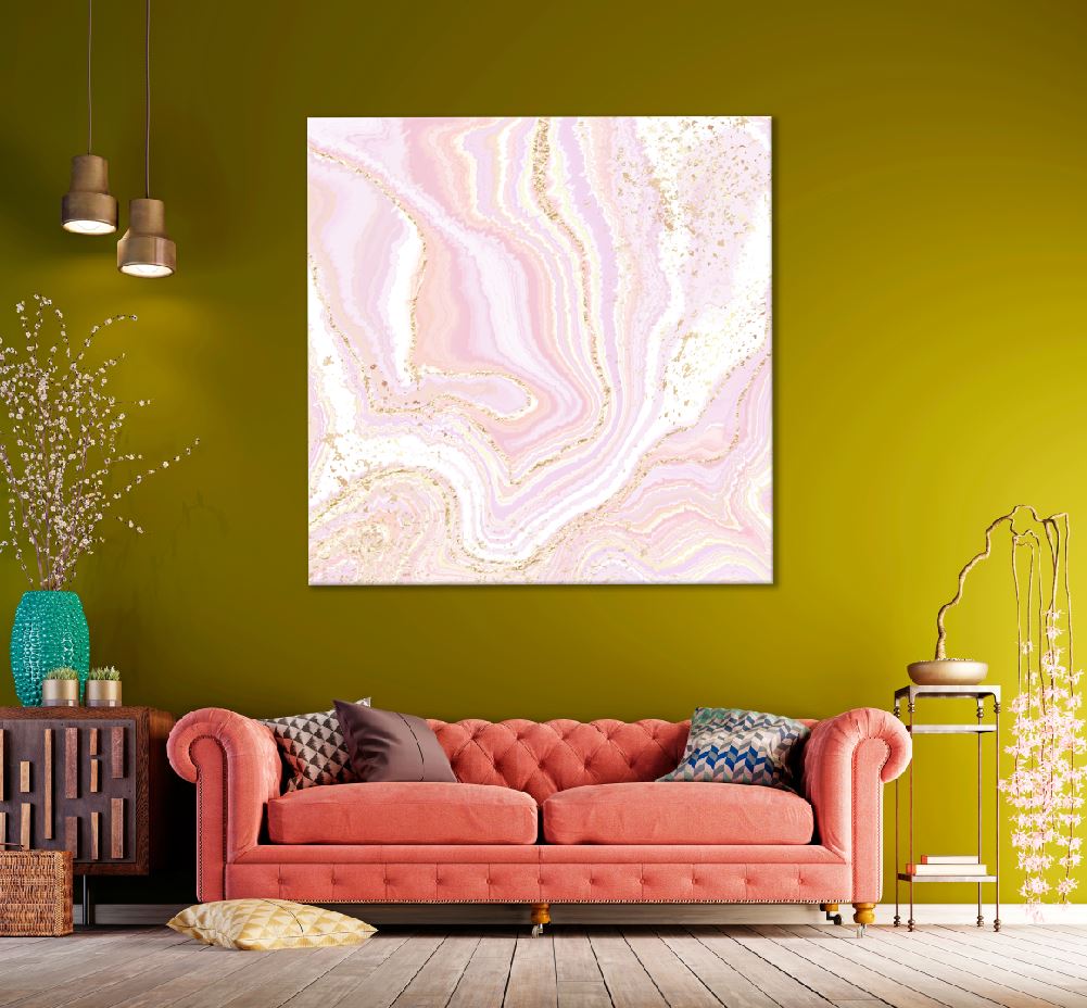 Square Canvas White Pink & Gold Abstract Design High Quality Print 100% Australian Made