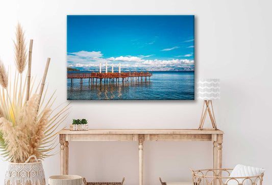 Bella Home Cloudy Corfu Island Wooden Pier Print Canvas Ready to hang