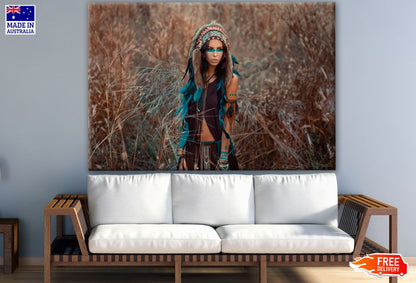 Indian Native Girl with Feather Headdress Photograph Print 100% Australian Made