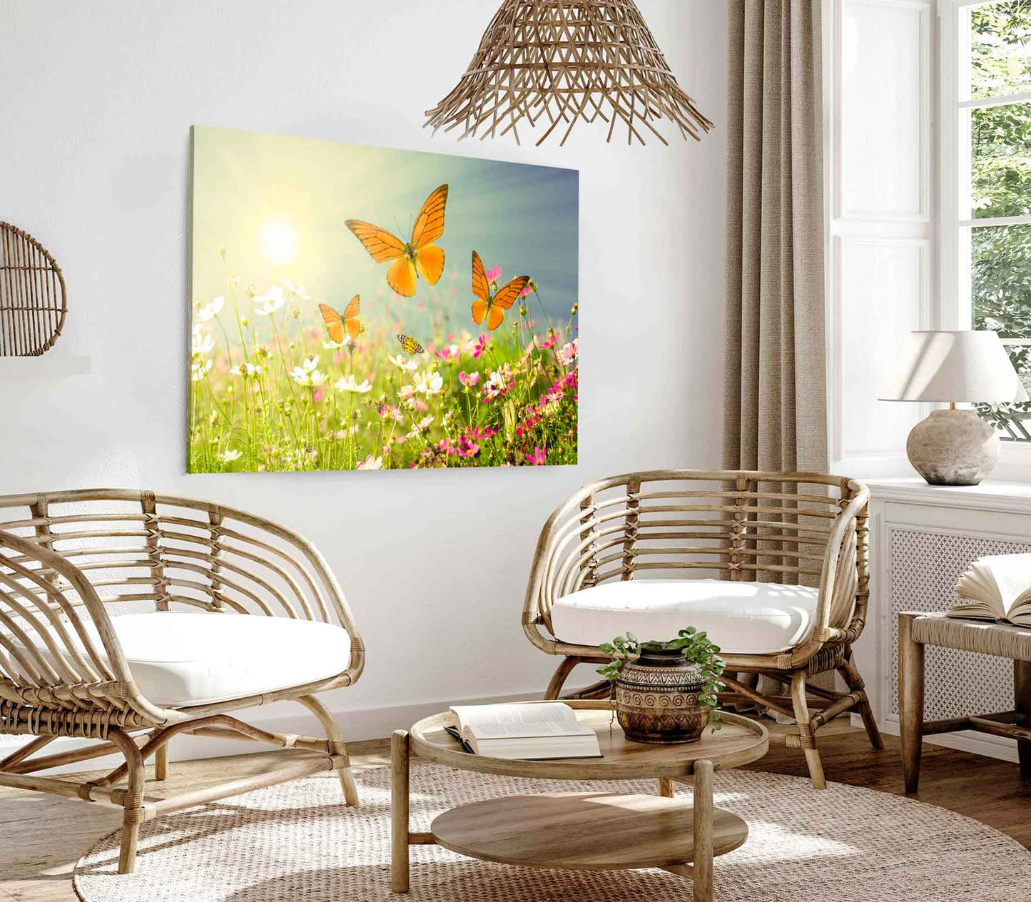 Bella Home Flowers & Butterflies in Sunrise Print Canvas Ready to hang