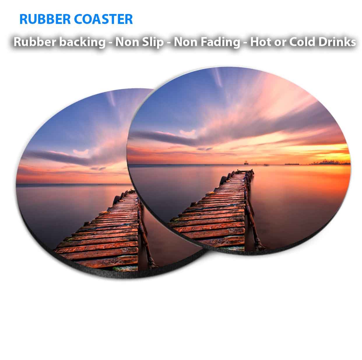 Pier & Sunset View Coasters Wood & Rubber - Set of 6 Coasters