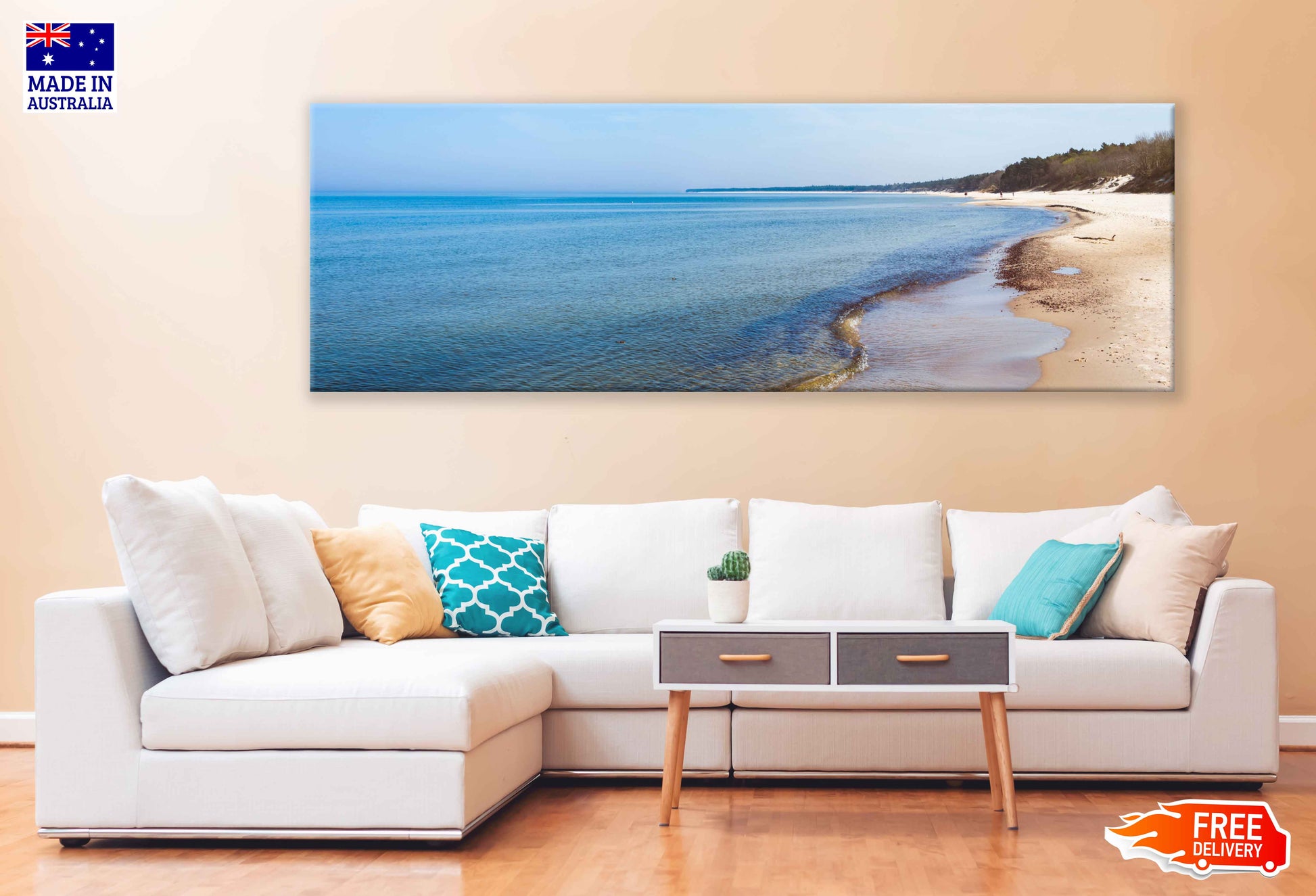 Panoramic Canvas Coastline Sea & Sky View Photograph High Quality 100% Australian Made Wall Canvas Print Ready to Hang