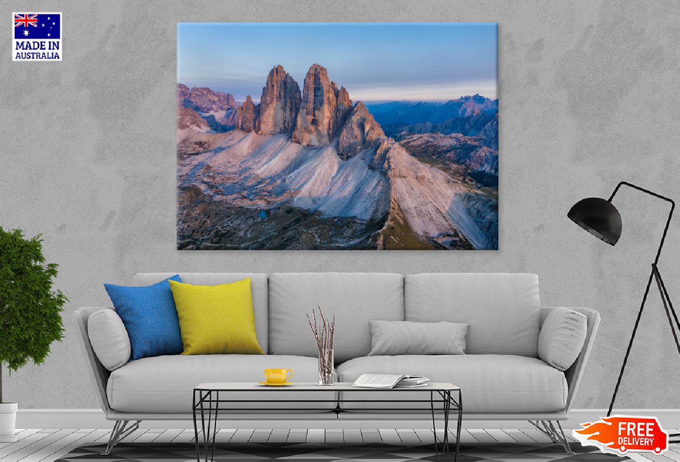 Aerial View of Tre Cime Peaks Photograph Print 100% Australian Made