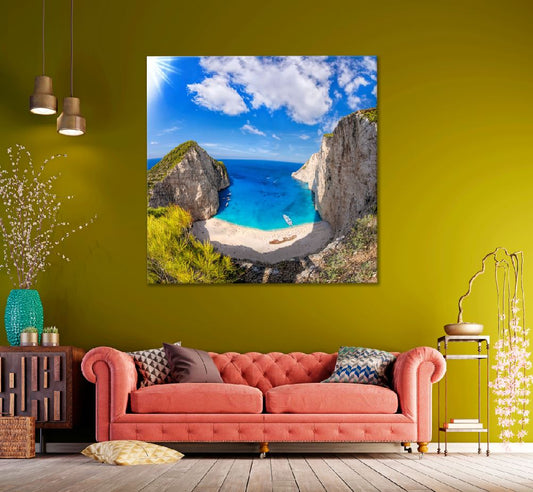 Square Canvas Mediterranean Sea Cliffs View Photograph High Quality Print 100% Australian Made