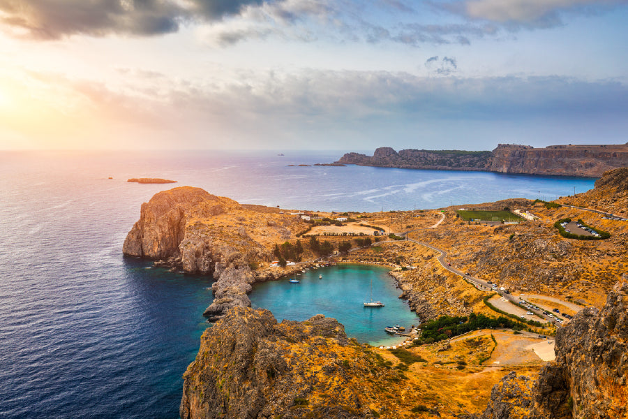 Aerial View on St. Paul's Bay in Lindos Print 100% Australian Made