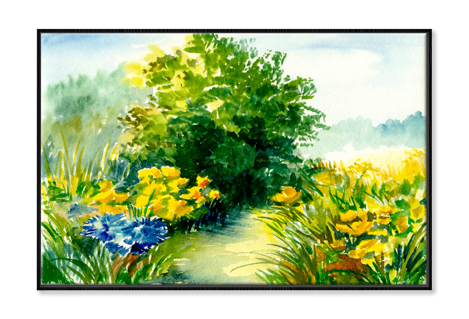 Watercolor Flower Garden Landscape Oil Painting Wall Art Limited Edition High Quality Print Canvas Box Framed Black