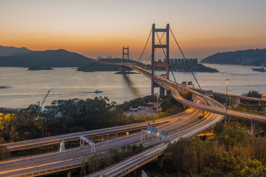 Tsing Ma Bridge Sunset View Photograph Print 100% Australian Made