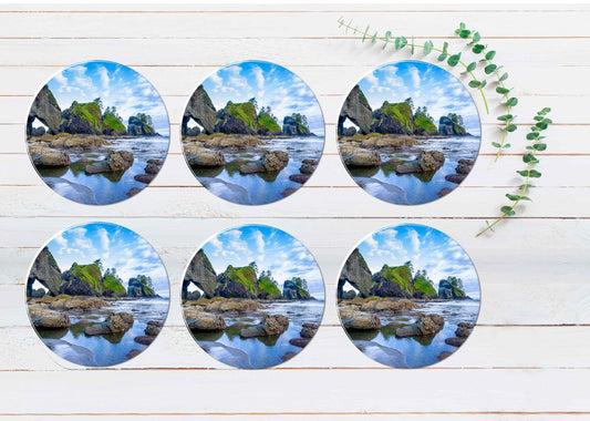 Rugged Beach With Rock Formation Coasters Wood & Rubber - Set of 6 Coasters