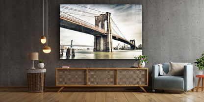 Brooklyn Bridge Clouds Print Tempered Glass Wall Art 100% Made in Australia Ready to Hang