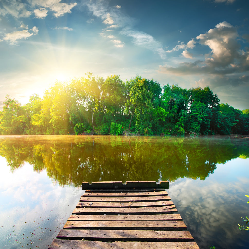 Square Canvas Fishing Pier River at Sunrise Photograph High Quality Print 100% Australian Made