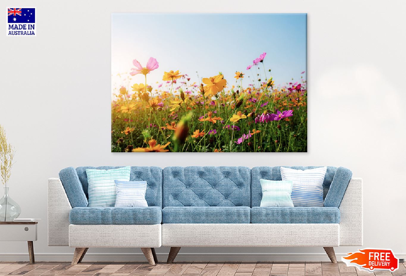 Yellow & Pink Cosmos Field Sunset Photograph Print 100% Australian Made