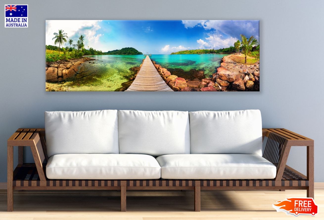 Panoramic Canvas Wooden Pier & Sea High Quality 100% Australian Made Wall Canvas Print Ready to Hang