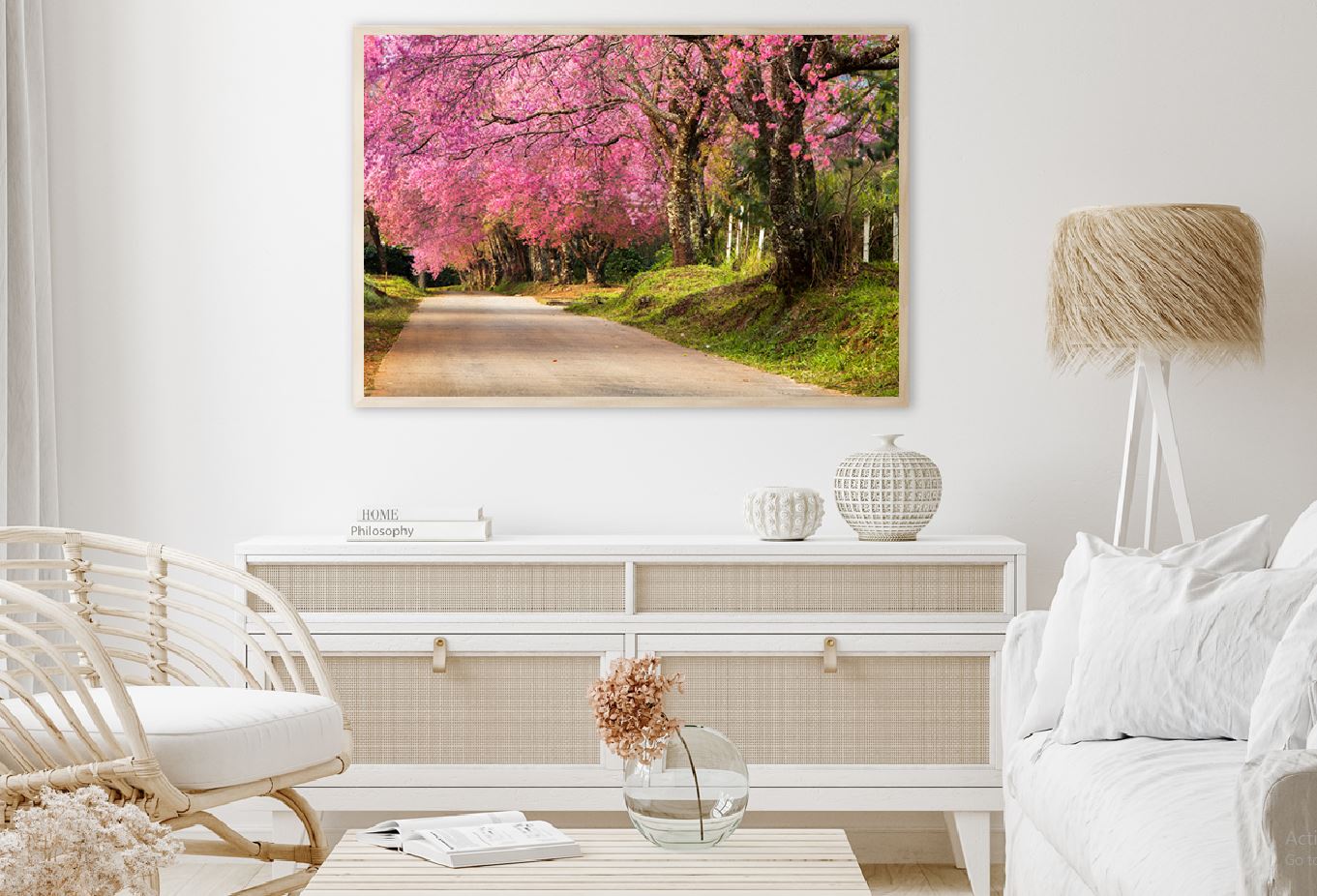 Cherry Blossom Tree on Road View Photograph Home Decor Premium Quality Poster Print Choose Your Sizes