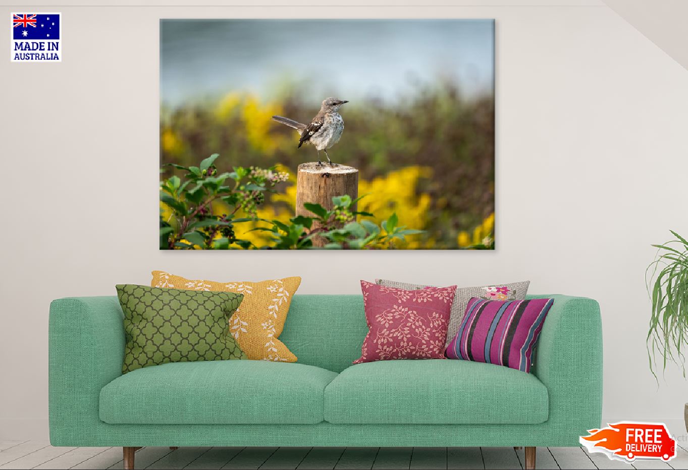 Sparrow Bird on Tree Log View Photograph Print 100% Australian Made