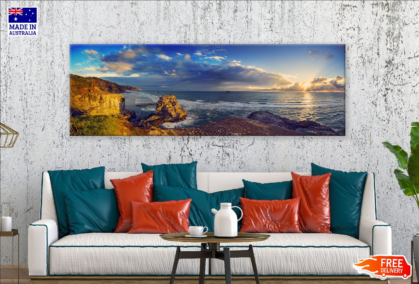 Panoramic Canvas Muriwai Beach Sunset Photograph High Quality 100% Australian Made Wall Canvas Print Ready to Hang