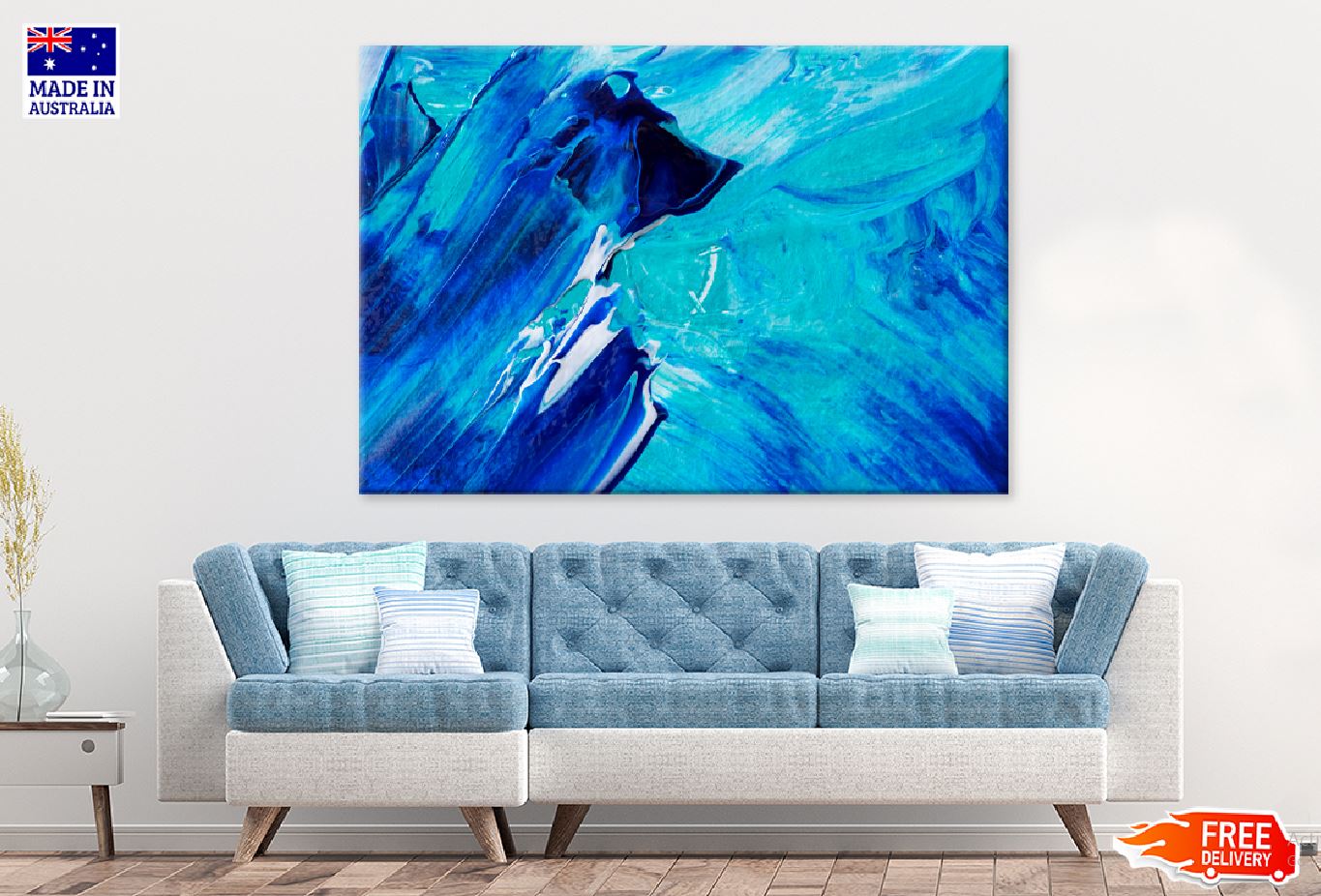 Blue & Dark Blue Abstract Paint Design Print 100% Australian Made