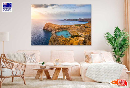 Aerial View on St. Paul's Bay in Lindos Print 100% Australian Made