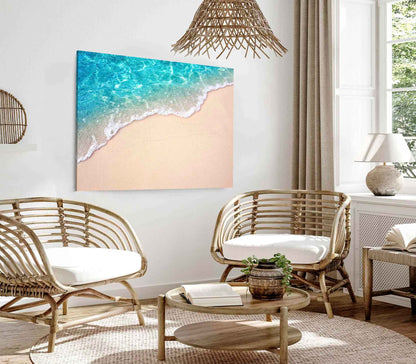 Bella Home Blue Clear Ocean Wave Print Canvas Ready to hang