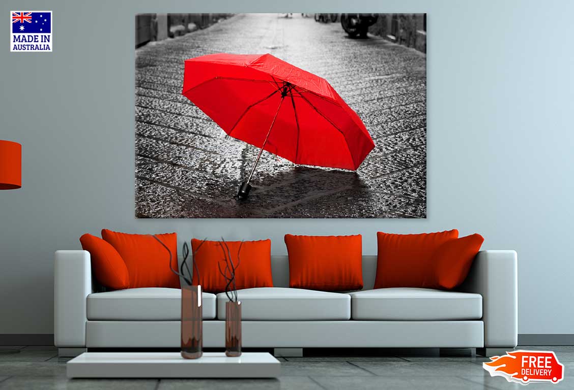 Red Umbrella B&W View Photograph Print 100% Australian Made