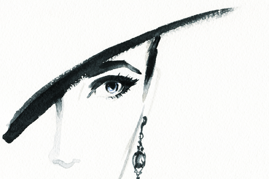 Woman Eye & Hat Closeup B&W Watercolor Painting Print 100% Australian Made