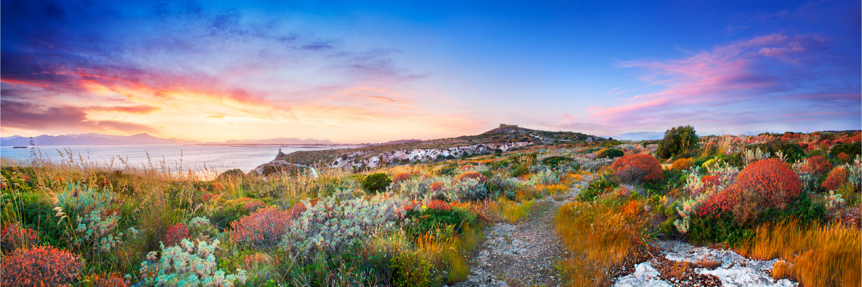 Panoramic Canvas Sunset Autumn Hill View Photograph High Quality 100% Australian Made Wall Canvas Print Ready to Hang