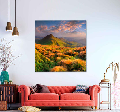 Square Canvas Summer Mountains With Sunrise High Quality Print 100% Australian Made