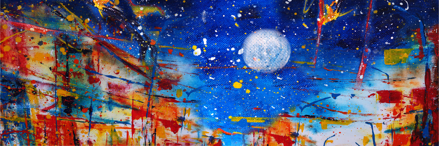 Panoramic Canvas Full Moon Sky Abstract Painting High Quality 100% Australian Made Wall Canvas Print Ready to Hang