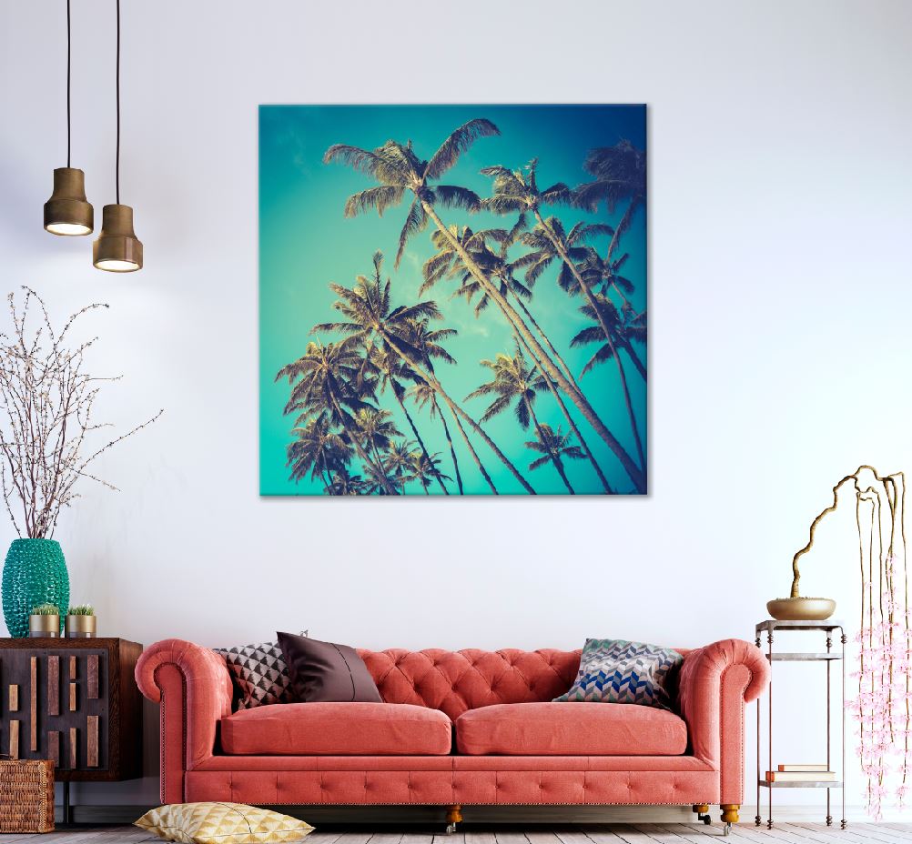 Square Canvas Retro Palm Trees In Hawaii Photograph High Quality Print 100% Australian Made