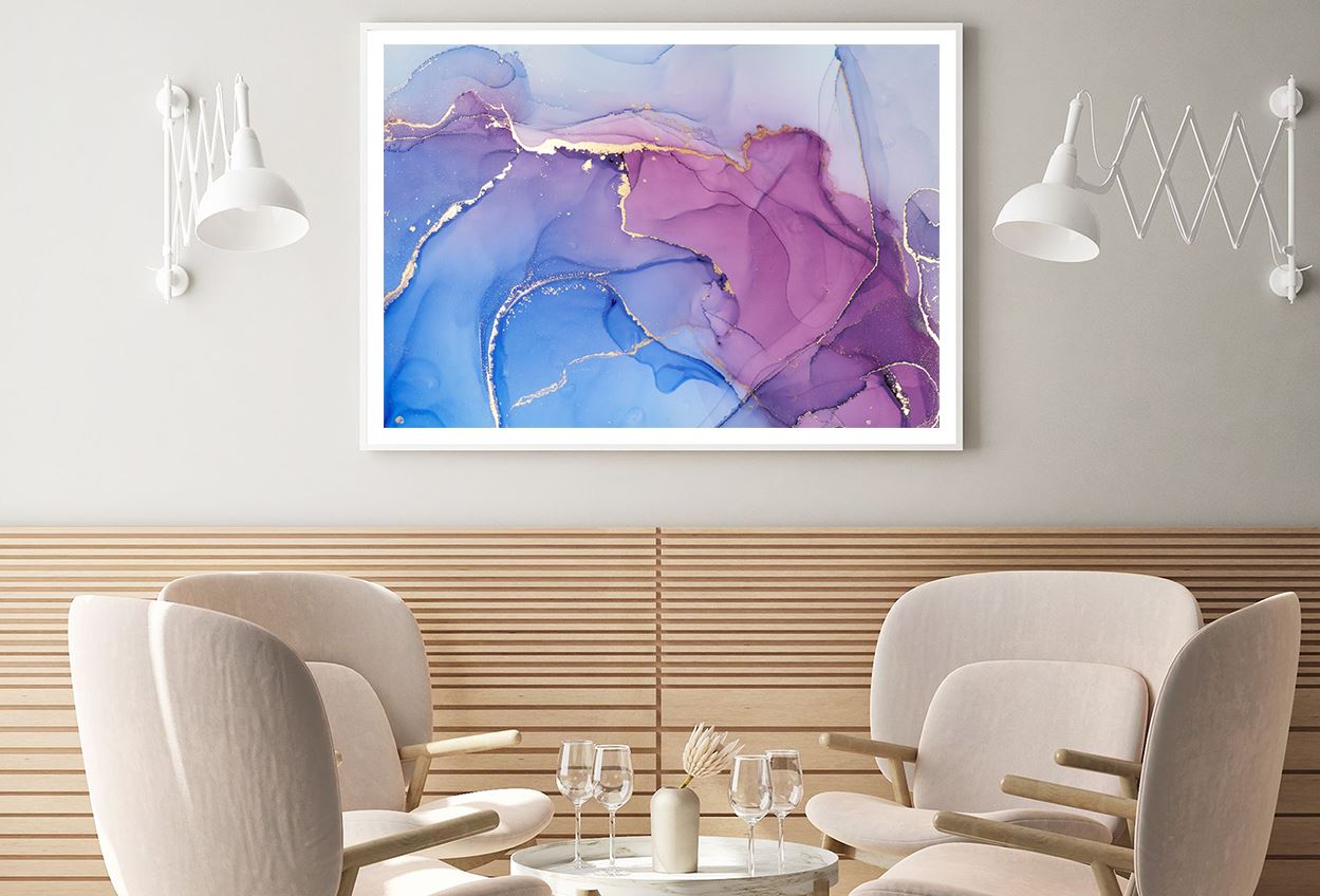 Blue Purple & Gold Lines Abstract Design Home Decor Premium Quality Poster Print Choose Your Sizes