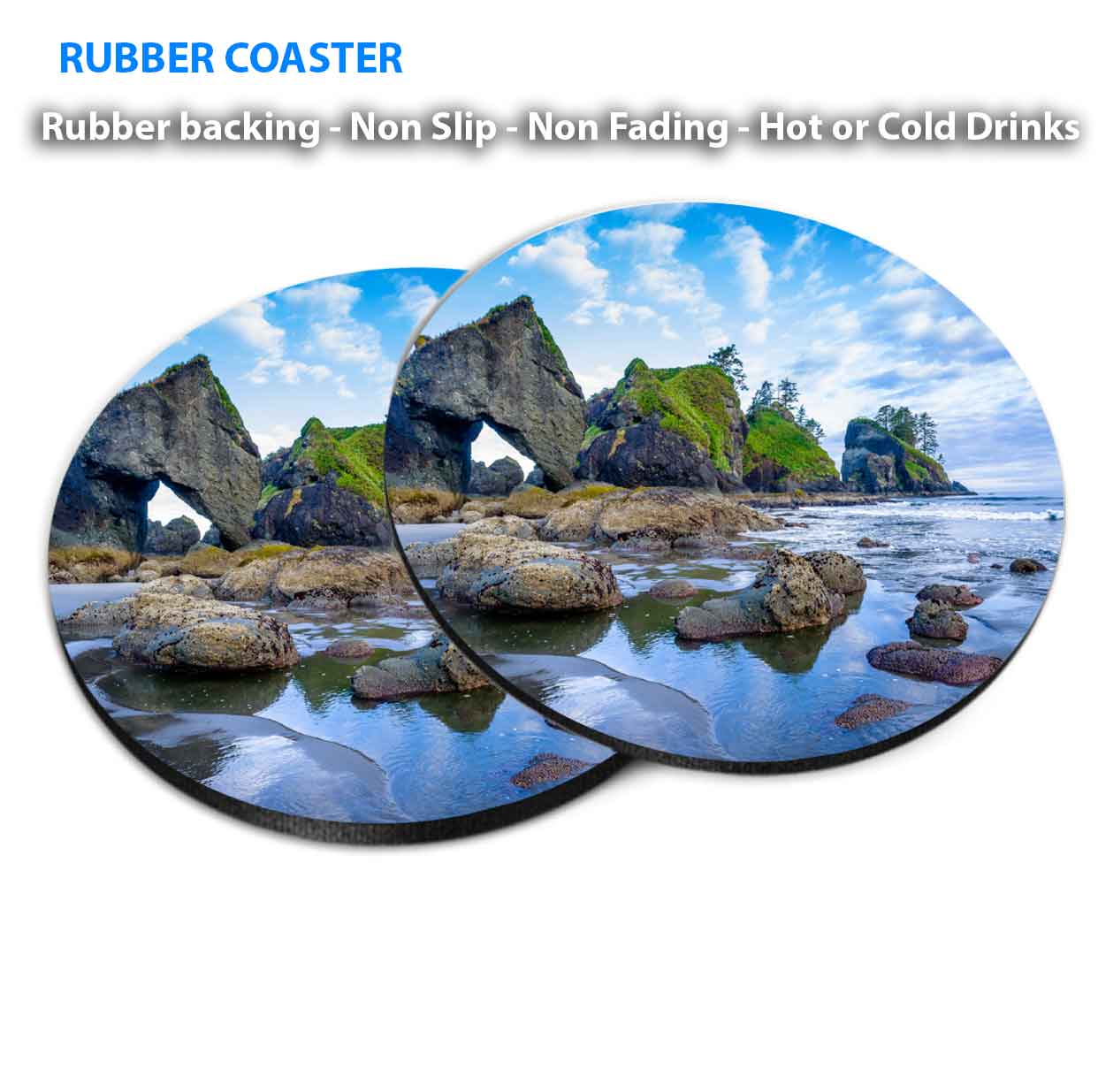 Rugged Beach With Rock Formation Coasters Wood & Rubber - Set of 6 Coasters