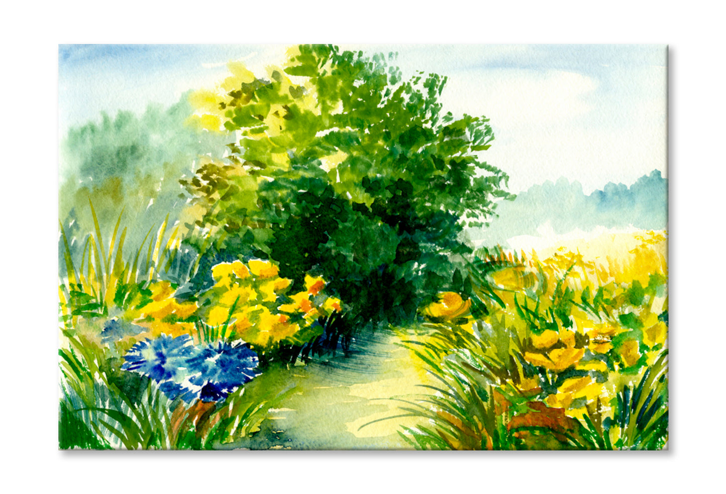 Watercolor Flower Garden Landscape Oil Painting Wall Art Limited Edition High Quality Print Stretched Canvas None