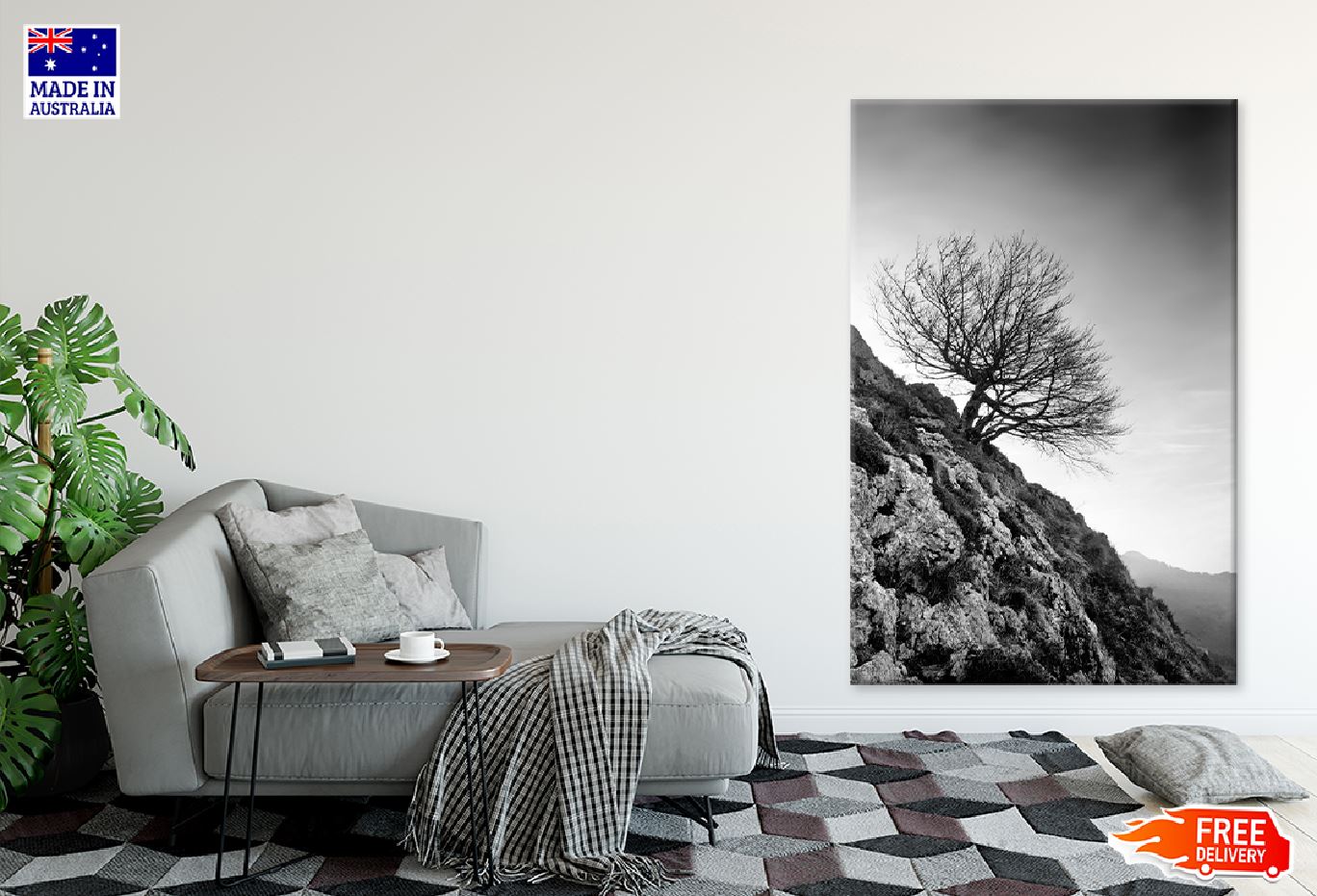 Dead Tree on Hill B&W Photograph Print 100% Australian Made