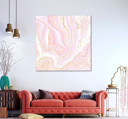 Square Canvas White Pink & Gold Abstract Design High Quality Print 100% Australian Made