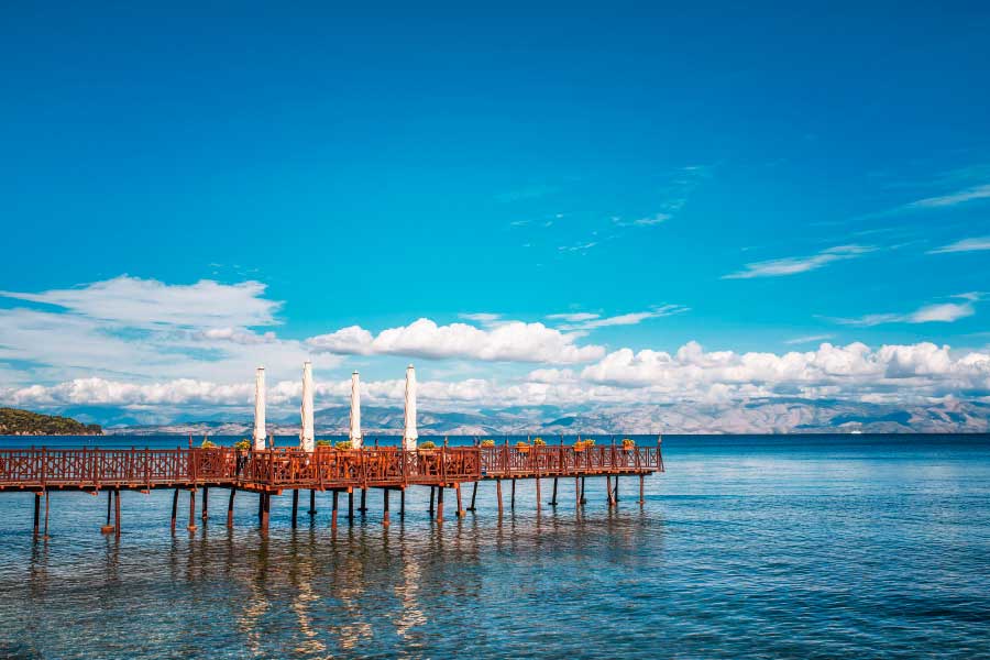 Bella Home Cloudy Corfu Island Wooden Pier Print Canvas Ready to hang