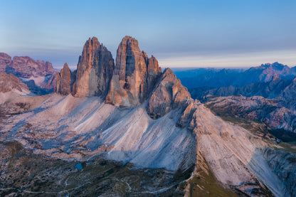 Aerial View of Tre Cime Peaks Photograph Print 100% Australian Made