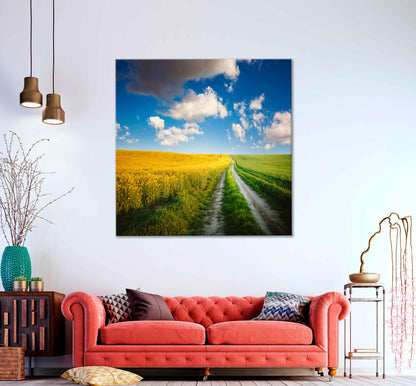 Square Canvas Yellow Flowers Field Pathway High Quality Print 100% Australian Made