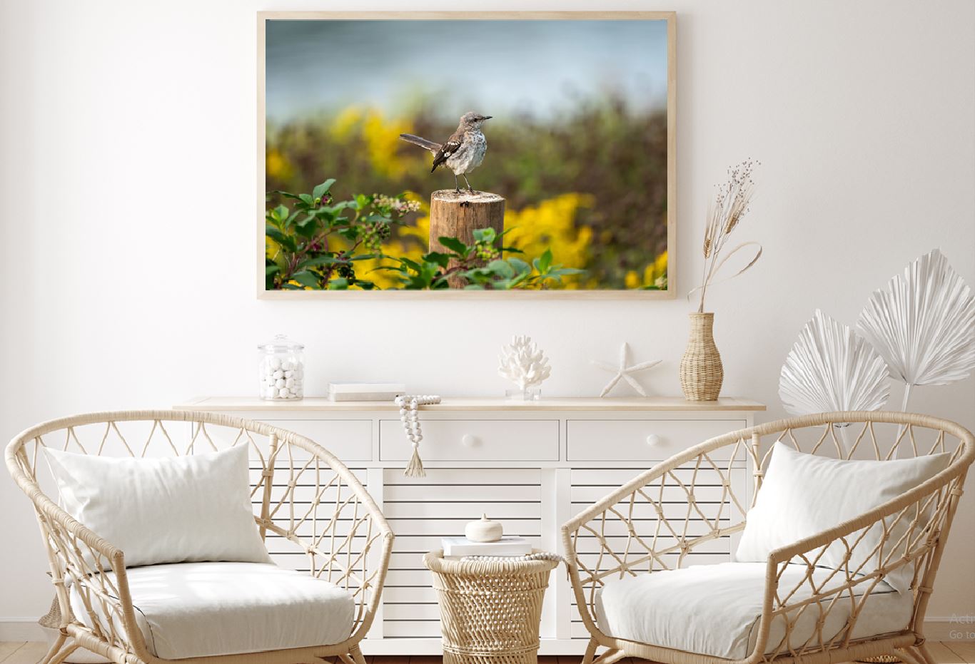 Sparrow Bird on Tree Log View Photograph Home Decor Premium Quality Poster Print Choose Your Sizes